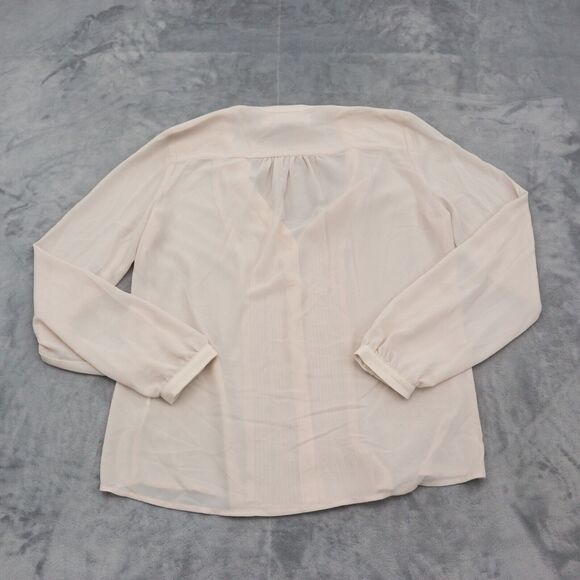 FOREVER 21 Shirt Womens S Pink Long Balloon Sleeve VNeck Sheer Pleated Blouse - Picture 7 of 14